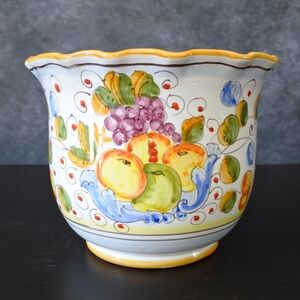 Arte D'Italia Deruta Italy Majolica Fruit Floral Art Pottery Jardiniere Pot